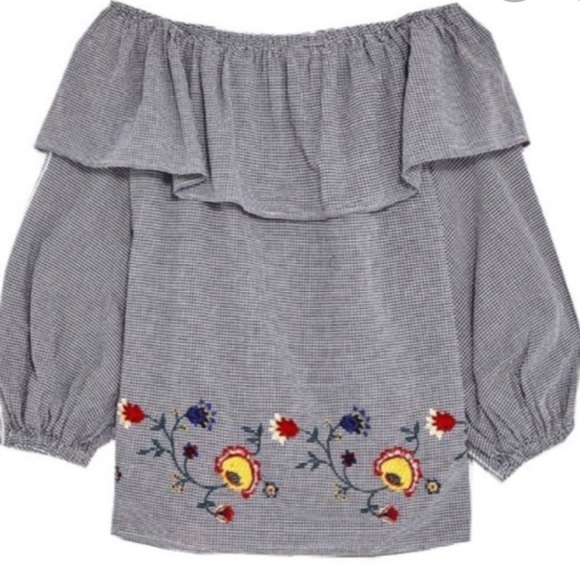 Zara Woman Off Shoulder Gingham Peasant Blouse XS - Picture 4 of 13